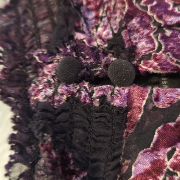 White House Black Market Ruffle And Velvet Pink Black Floral Blouse Wimseygoth S - Picture 9 of 10